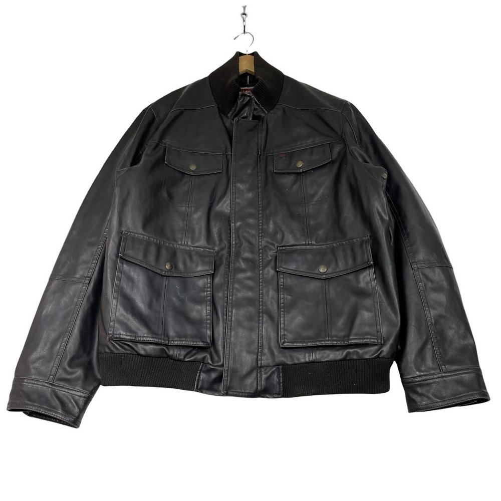 Levis Faux Leather PVC Trucker Jacket Size XL Brown Quilted Lining Bomber Flight